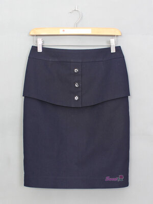 SK-498 กระโปรงทรงสอบ ผ้าคอตต้อนลินินสีน้ำเงิน