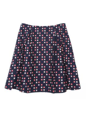 SK-274 กระโปรงแฟชั่น&ทำงาน ทรงบาน ผ้าคอตต้อนญี่ปุ่นพิมพ์ลาย POLKA DOT พื้นน้ำเงิน