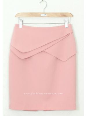 SK-294 กระโปรงแฟชั่น&ทำงาน ทรงสอบ ผ้าไหมอิตาลีสีชมพู Peach Pink