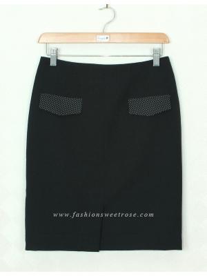 SK-357 กระโปรงแฟชั่น&ทำงาน ทรงสอบ ผ้าสลาฟสีดำ มีกระเป๋าหน้า 2 ข้าง