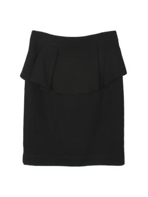 SK-190 กระโปรงแฟชั่น&ทำงาน ทรงสอบ ผ้า CHANEL สีดำ ด้านหน้ากระโปรงจับจีบระบาย