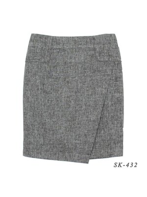 กระโปรงแฟชั่น&ทำงาน กระโปรงทรงสอบผ้าคอตต้อนลินินไอริส สีดำ ด้านหน้ากระโปรงดีไซน์เรียบหรู / SK-432