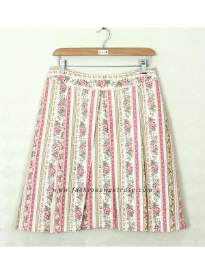 SK-351 กระโปรงแฟชั่น&ทำงาน ทรงบาน ผ้าคอตต้อนลินินญี่ปุ่น พิมพ์ลายกราฟฟิกดอกกุหลาบโทนชมพู