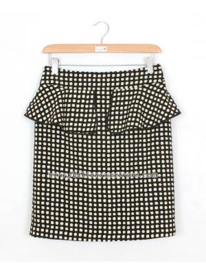 SK-415 กระโปรงแฟชั่น&ทำงาน ทรงสอบแต่งระบาย ผ้า High Twist พิมพ์ลายกราฟฟิก