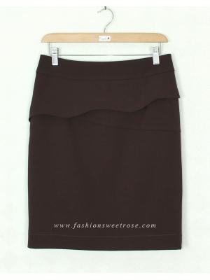 SK-366 กระโปรงทรงสอบ ผ้า Rose Skin สีน้ำตาล ออกแบบตัดต่อมีชิ้นแต่งด้านหน้า ดีไซน์เรียบหรู