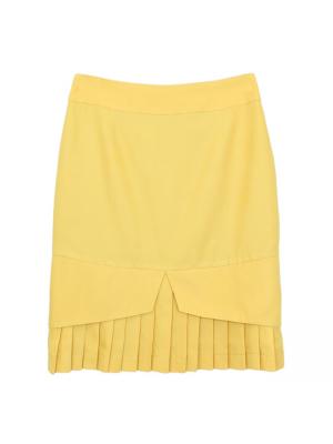 SK-282 กระโปรงแฟชั่น&ทำงาน ทรงสอบ ผ้าคอตต้อนญี่ปุ่นสีเหลือง ชายกระโปรงจับจีบรอบตัว