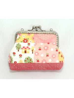 QLT-011 กระเป๋าปิ๊กแป๊กแบบ 2 ช่อง ใส่เหรียญและธนบัตร ผ้าลายบ้านและต้นไม้