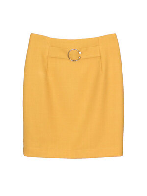 SK-437 กระโปรงทรงดินสอ ผ้า Double Twist สีเหลือง