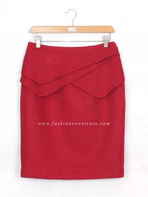 SK-426 กระโปรงแฟชั่น&ทำงาน ทรงสอบ ผ้า CHANEL สีแดงเลือดนก