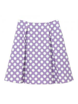 SK-345 กระโปรงแฟชั่น&ทำงาน ทรงบาน ผ้าคอตต้อนลินินญี่ปุ่นพิมพ์ลาย POLKA DOT จุดขาวพื้นม่วง