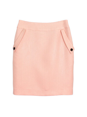 SK-465 กระโปรงทรงสอบ ผ้า CHANEL สี Peach แต่งด้วยกระดุมหรู