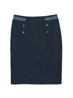 SK-261 กระโปรงแฟชั่น&ทำงาน ทรงสอบมีกระเป๋า 2 ข้าง ผ้าคอตตอนญี่ปุ่นผสมเป็นเดกสีน้ำเงินเข้ม