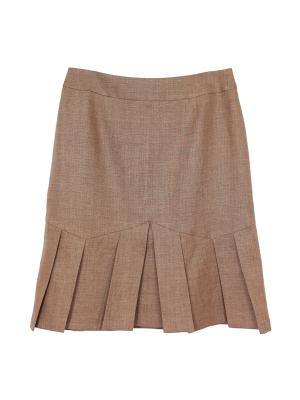 SK-479 กระโปรงทรงปลายบาน ผ้าลินินเชมเบ้สีน้ำตาล