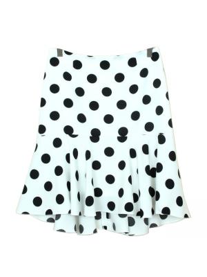 SK-288 กระโปรงแฟชั่น&ทำงาน ทรงย้วย ผ้าไหมอิตาลีพิมพ์ลาย Polka Dot วงกลมดำ พื้นขาว