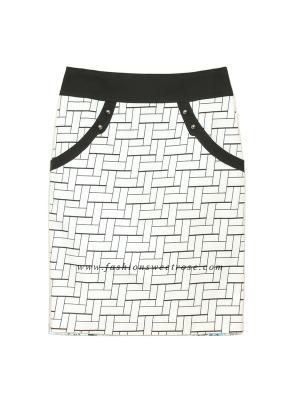 SK-398 กระโปรงแฟชั่น&ทำงาน ทรงสอบ ผ้าคอตต้อนผสมเนื้อสเปนเด็กส์ พิมพ์ลายกราฟฟิกดำ-ขาว