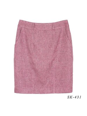 SK-431 กระโปรงแฟชั่น&ทำงาน ทรงสอบ ผ้าคอตต้อนลินินไอริสสีชมพู มีกระเป๋าล้วง 2 ข้าง