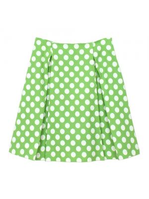 SK-344 กระโปรงแฟชั่น&ทำงาน ทรงบาน ผ้าคอตต้อนลินินญี่ปุ่นพิมพ์ลาย POLKA DOT จุดขาวพื้นเขียว