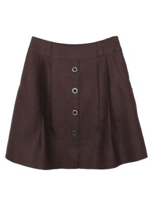 SK-184 กระโปรงแฟชั่น&ทำงาน ทรงบาน ผ้าลินินญี่ปุ่นสีม่วง มีกระเป๋าล้วงได้ 2 ข้าง