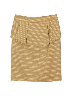 SK-196 กระโปรงแฟชั่น&ทำงาน ทรงสอบ ผ้าคอตต้อนญี่ปุ่นสีน้ำตาลคาลาเมล ด้านหน้ากระโปรงจับจีบระบาย