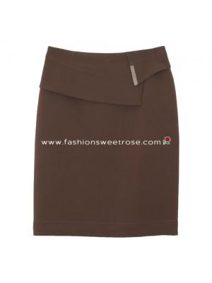 กระโปรงแฟชั่น&ทำงาน กระโปรงทรงสอบผ้าไหมอิตาลีสีน้ำตาล ตัดแต่งด้วยผ้า 2 ชิ้น / SK-289