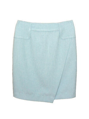 กระโปรงทรงสอบ ผ้าคอตต้อนลินินไอริสสีฟ้า ด้านหน้ากระโปรงดีไซน์เรียบหรู / SK-440