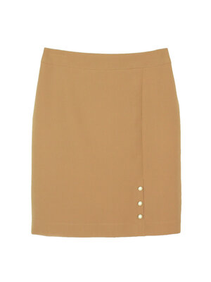 SK-451 กระโปรงทรงสอบ ผ้า Double Twist สี Light Brown