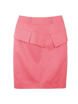 SK-160 กระโปรงแฟชั่น&ทำงาน ทรงสอบจับจีบทวิชซ้อนกัน ผ้าคอตต้อนญี่ปุ่นสี Pink Candy