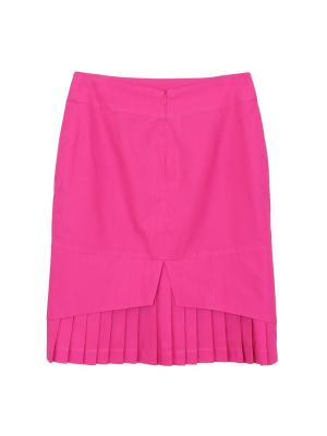 SK-281 กระโปรงแฟชั่น&ทำงาน ทรงสอบ ผ้าคอตต้อนญี่ปุ่นสีชมพูบานเย็น ชายกระโปรงจับจีบรอบตัว