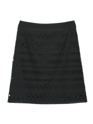 SK-343 กระโปรงทรงเอ ผ้าลูกไม้สีดำ ชายกระโปรงเป็นเชิงลูกไม้