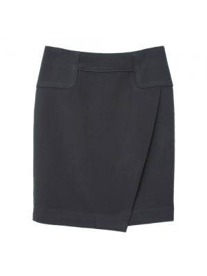 กระโปรงแฟชั่น&ทำงาน กระโปรงทรงสอบ ผ้าไหมอิตาลีสีเทาเข้ม ด้านหน้ากระโปรงดีไซน์เรียบหรู / SK-342