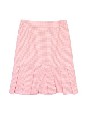 SK-478 กระโปรงทรงปลายบาน ผ้าคอตต้อนญี่ปุ่นสีชมพูพิมพ์ลายสก๊อตเล็กๆ