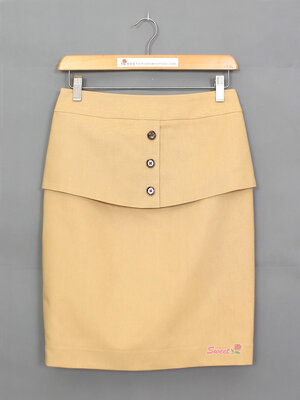 SK-496 กระโปรงทรงสอบ ผ้าคอตต้อนลินินสีเบจ