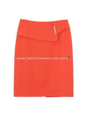 กระโปรงแฟชั่น&ทำงาน กระโปรงทรงสอบผ้าไหมอิตาลีสีส้ม ตัดแต่งด้วยผ้า 2 ชิ้น / SK-278