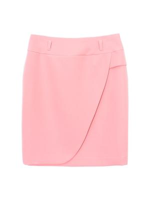 SK-486 กระโปรงทรงสอบ ผ้า Double Twist สีชมพูพาสเทล