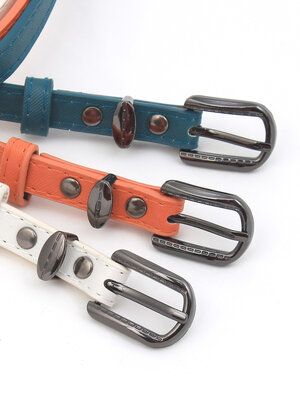 BLT-274-276 เข็มขัดแฟชั่นผู้หญิงเส้นเล็ก สายหนังเทียม หัวโลหะลมดำทรงโค้งมน