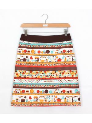 SK-410 กระโปรงทรงเอ ผ้าคอตต้อนญี่ปุ่นพิมพ์ลายเครื่องครัว KITCHEN