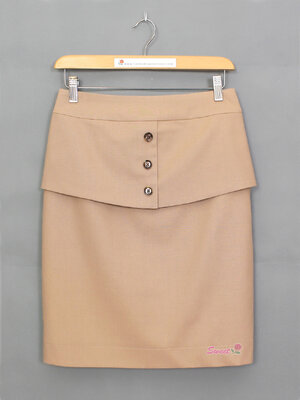 SK-497 กระโปรงทรงสอบ ผ้าคอตต้อนลินินสีแอปริคอท