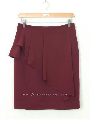 SK-296 กระโปรงแฟชั่น&ทำงาน ทรงสอบ ผ้าไหมอิตาลีสีม่วงเปลือกมังคุด