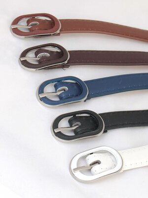 BLT-286-290 เข็มขัดแฟชั่นผู้หญิงเส้นเล็ก สายหนังเทียม หัวโลหะสีเดียวกับสาย