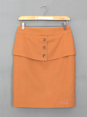 SK-495 กระโปรงทรงสอบ ผ้าคอตต้อนลินินสีส้ม