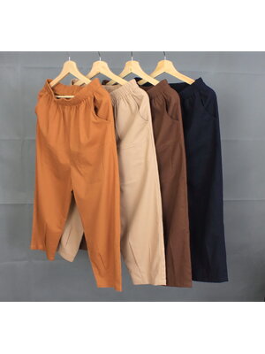 PNTL-001 กางเกงผ้าห้าส่วนเอวยืด ผ้าคอตต้อนลินิน