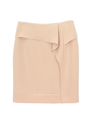 กระโปรงทรงสอบ แต่งระบายด้านหน้า ผ้า Double Twist สีเบจ / SK-483