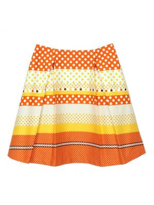 SK-265 กระโปรงแฟชั่น&ทำงาน ทรงบาน ผ้าคอตต้อนญี่ปุ่นพิมพ์ลายกราฟฟิกโทนส้ม