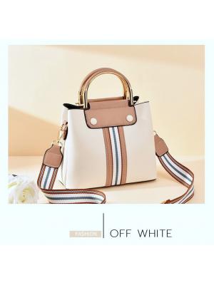 BAG-001 กระเป๋าถือแฟชั่นพร้อมสายสะพายสำหรับคุณผู้หญิง สีขาวออฟไวท์