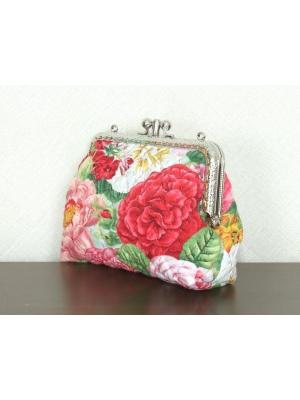 QLT-004 กระเป๋าปิ๊กแป๊กแบบ 2 ช่อง ใส่เหรียญและธนบัตร ผ้าลายกุหลาบโทนชมพู