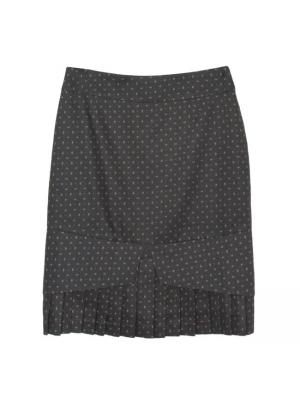 SK-284 กระโปรงแฟชั่น&ทำงาน ทรงสอบ ผ้าคอตต้อนญี่ปุ่นพิมพ์ลายลูกน้ำเล็กๆพื้นน้ำตาล ชายกระโปรงจับจีบรอบตัว