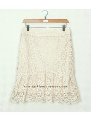 SK-387 กระโปรงแฟชั่น กระโปรงทำงาน ทรงย้วย ผ้าลูกไม้เนื้อนิ่มสีครีม