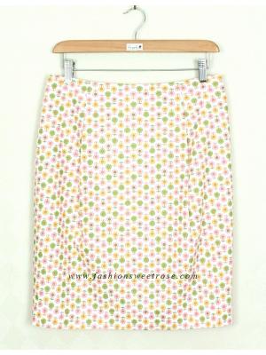 SK-377 กระโปรงแฟชั่น&ทำงาน ทรงสอบ Twin Pleated Skirt ผ้าคอตต้อนญี่ปุ่นพิมพ์ลายดอกไม้