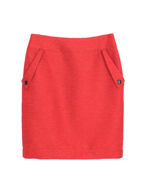 SK-464 กระโปรงทรงสอบ ผ้า CHANEL สี Hot Pink แต่งด้วยกระดุมหรู