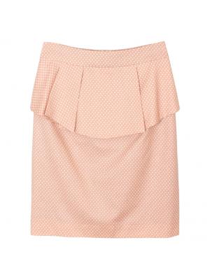 SK-197 กระโปรงแฟชั่น&ทำงาน ทรงสอบ ผ้าคอตต้อนญี่ปุ่นสีชมพูพาสเทล ด้านหน้ากระโปรงจับจีบระบาย